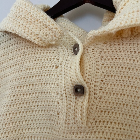 Vintage Pastel Yellow Handmade Knitted Henley Hoodie - Picture 5 of 6